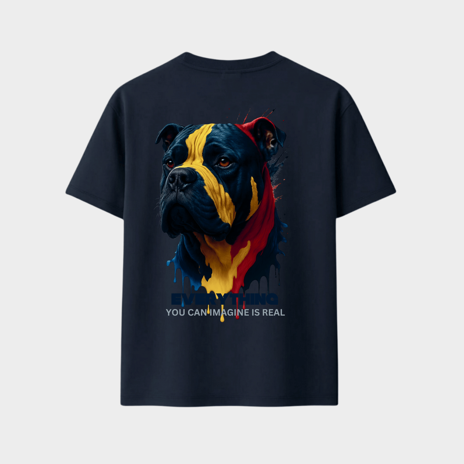 RichDaddy oversized NAVYBLUE t-shirt front DOG PRINT 240 gsm bio-wash cotton
