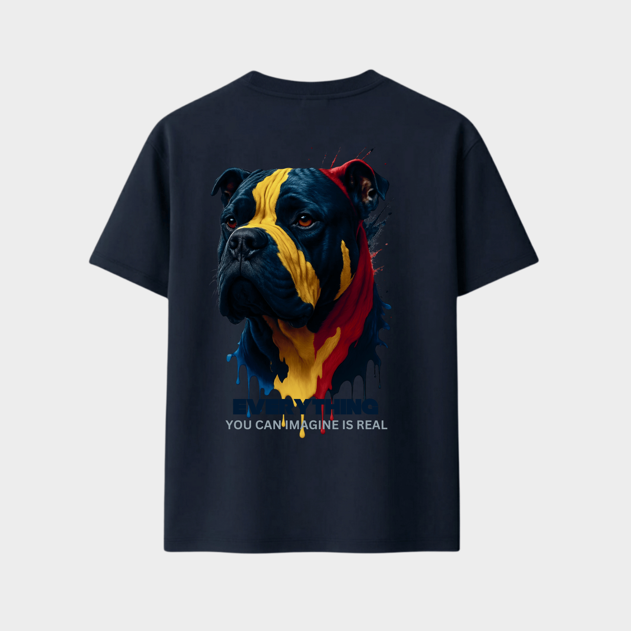 RichDaddy oversized NAVYBLUE t-shirt front DOG PRINT 240 gsm bio-wash cotton
