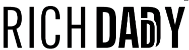 Black 'RICH DAD' text on a green background