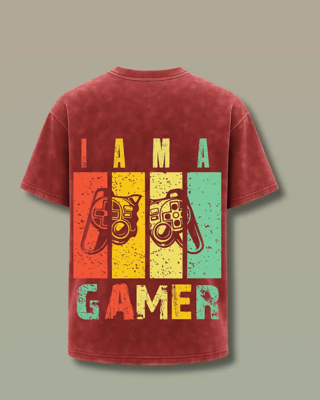Oversized MAROON Acid wash cotton T-shirt 240 GSM -IAM A GAMER- from Rich Daddy Kerala and INDIA
