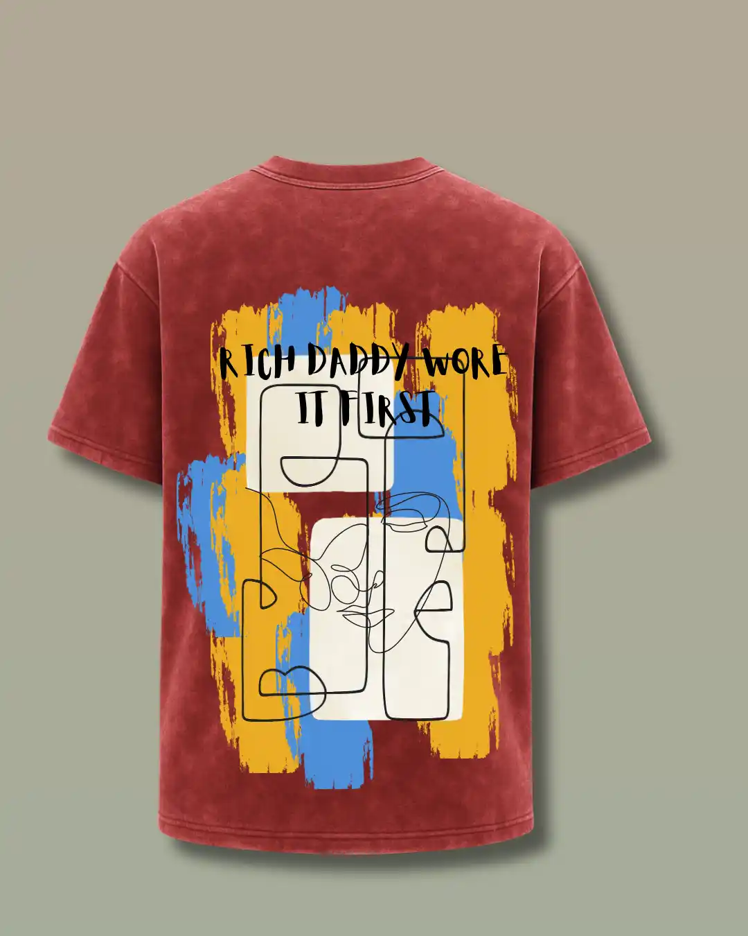 Oversized MAROON Acid wash cotton T-shirt 240 GSM -WORE IT FIRST- from Rich Daddy Kerala and INDIA