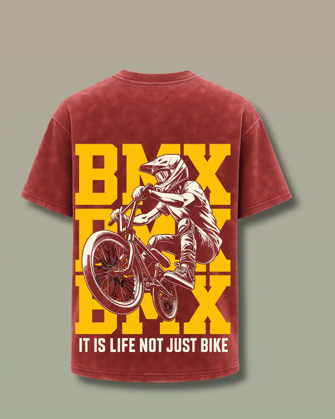 Oversized MAROON Acid wash cotton T-shirt 240 GSM -BMX- from Rich Daddy Kerala and INDIA