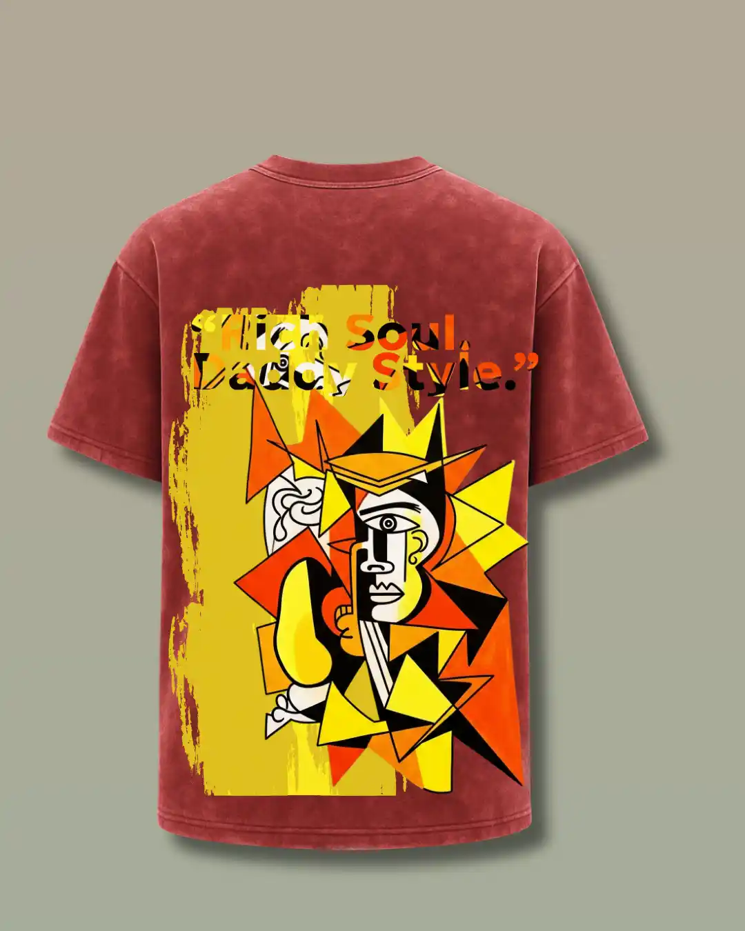 Premium Five Sleeve T-Shirts | Back Printed | 100% Cotton | 240 GSM | Unisex | Acid Wash Maroon |Daddy Soul  by RICHDADDY