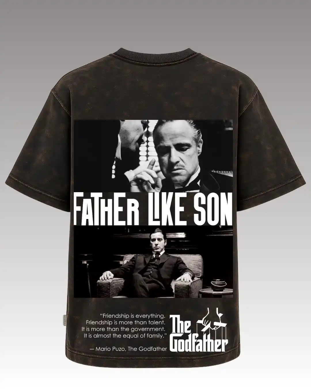five sleeve T-Shirts back printed 100% cotton 240 GSM-Acid Wash Black GOD FATHER