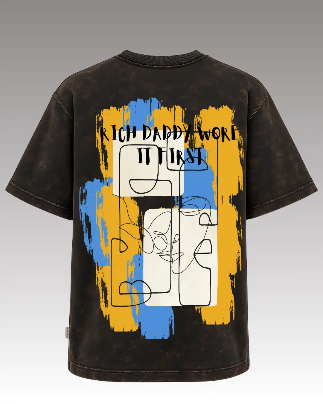 five sleeve T-Shirts back printed 100% cotton 240 GSM-acid wash black-Wore It First-by Rich daddy