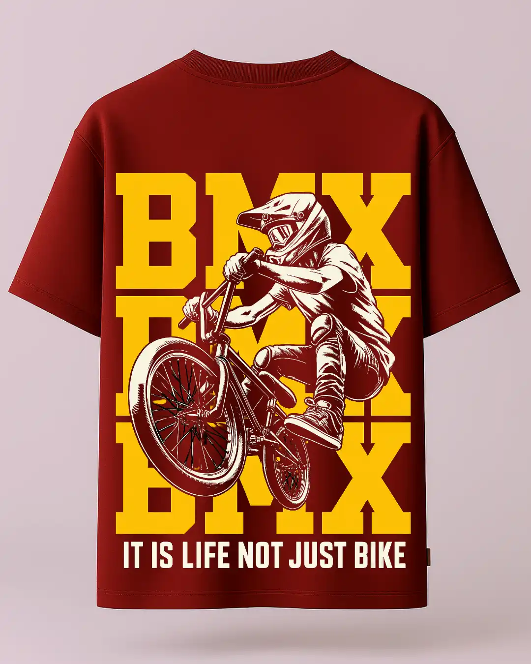 five sleeve T-Shirts back printed 100% cotton 240 GSM-Maroon-BMX