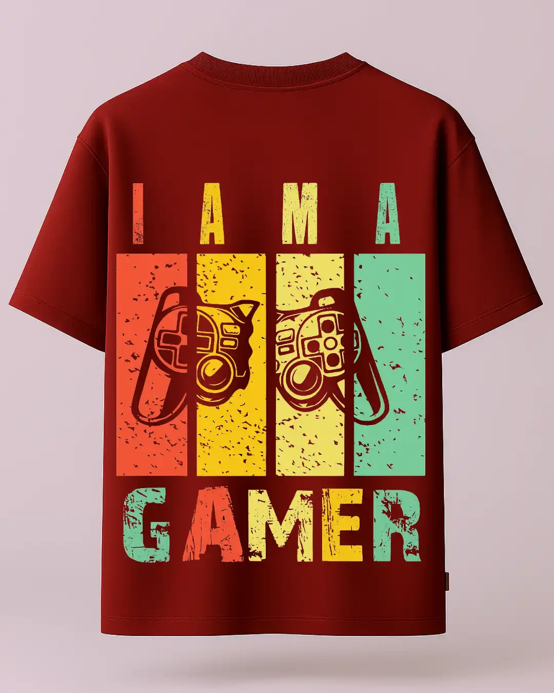 five sleeve T-Shirts back printed 100% cotton 240 GSM-Acid Wash MAROON IAM A GAMER-by Rich Daddy