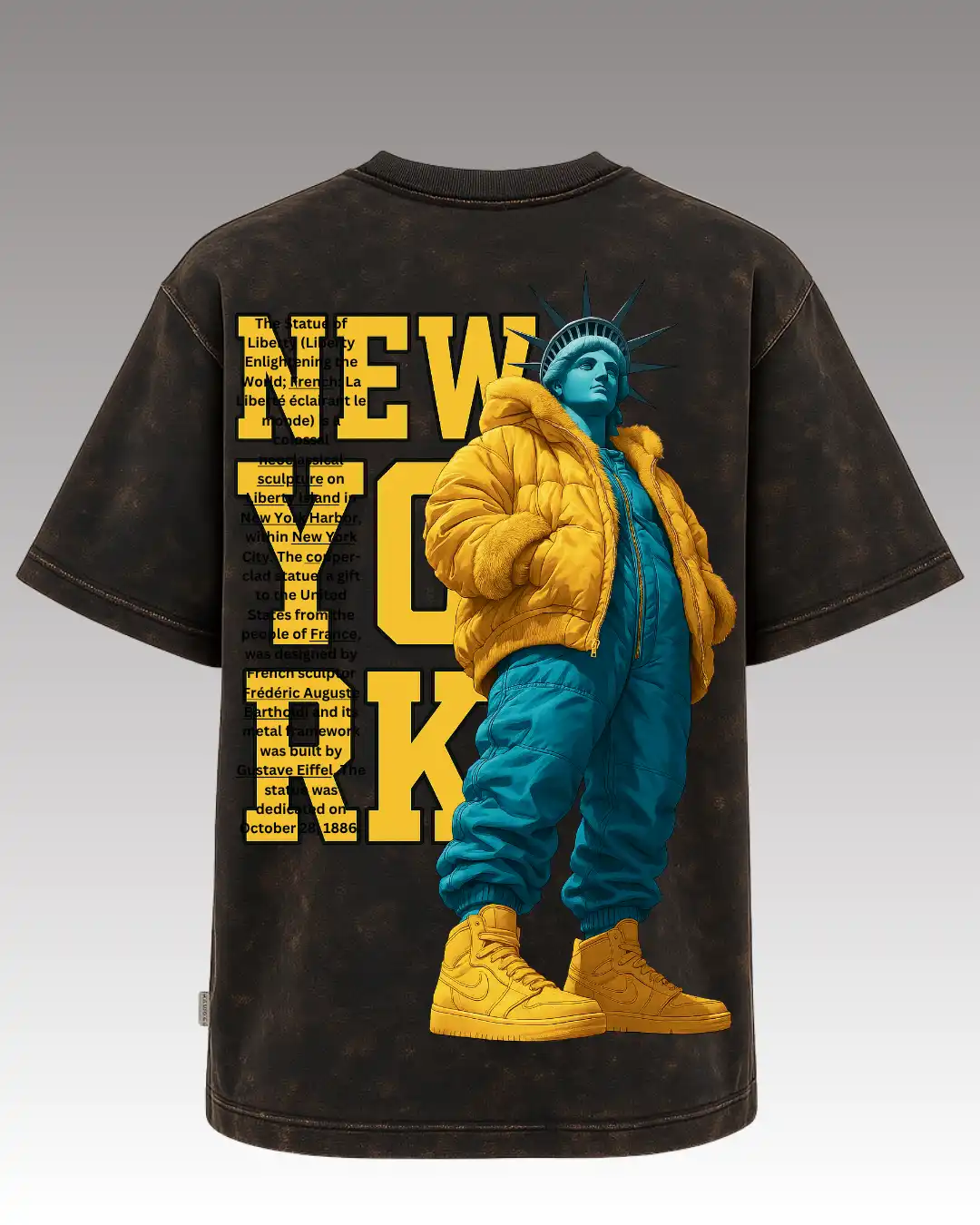 five sleeve T-Shirts back printed 100% cotton 240 GSM-Acid Wash Black NEW YORK