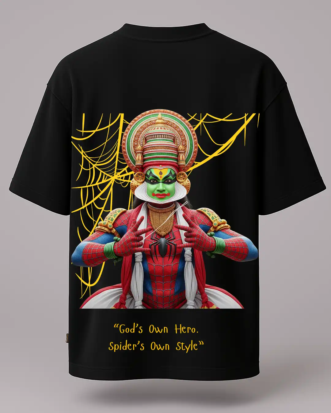 five sleeve T-Shirts back printed 100% cotton 240 GSM-black-KATHAKALI &SPIDERMAN