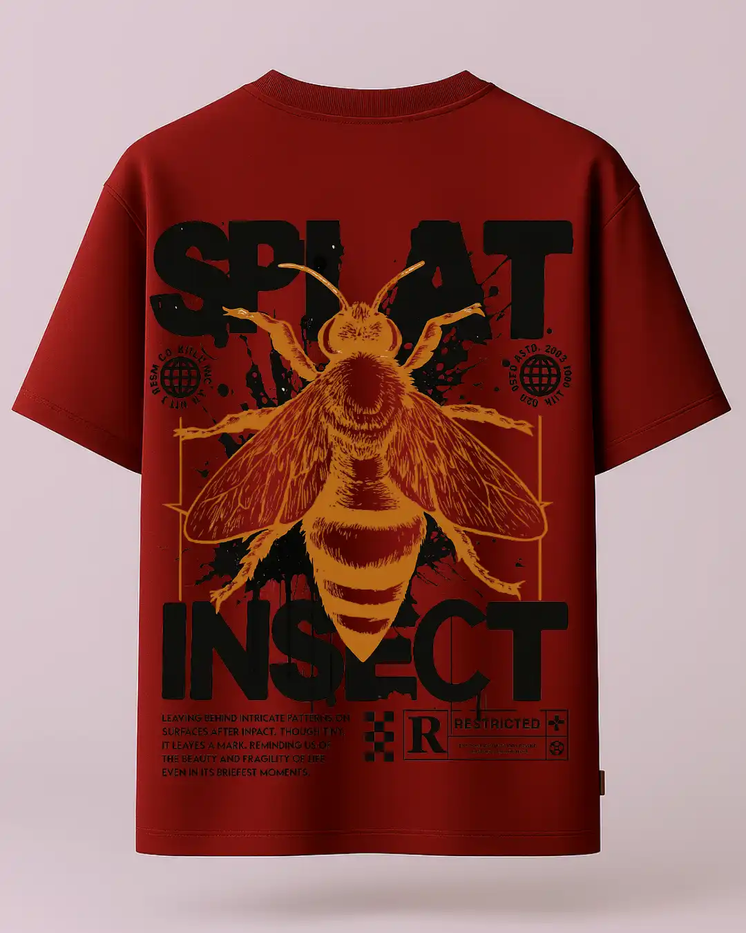 five sleeve T-Shirts back printed 100% cotton 240 GSM-Maroon-splat insect