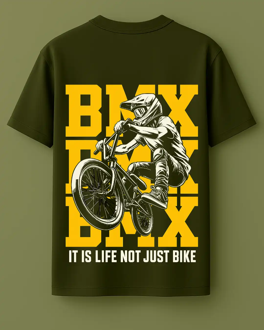 five sleeve T-Shirts back printed 100% cotton 240 GSM-Miltery Green-BMX