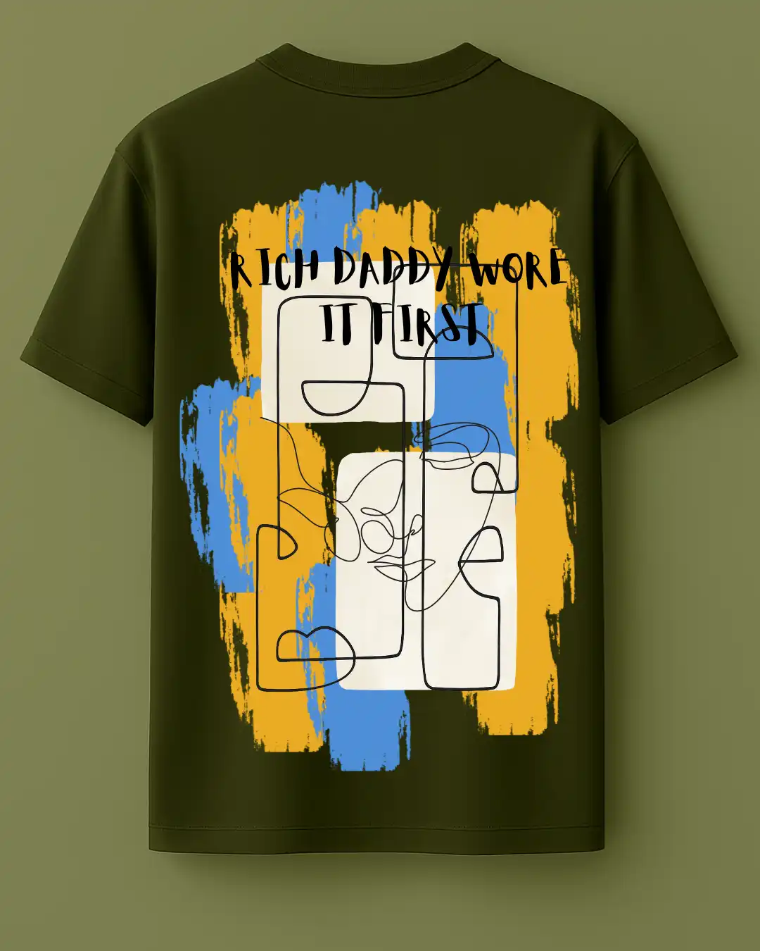 five sleeve T-Shirts back printed 100% cotton 240 GSM-Miltery Green-Wore It First-by Rich daddy