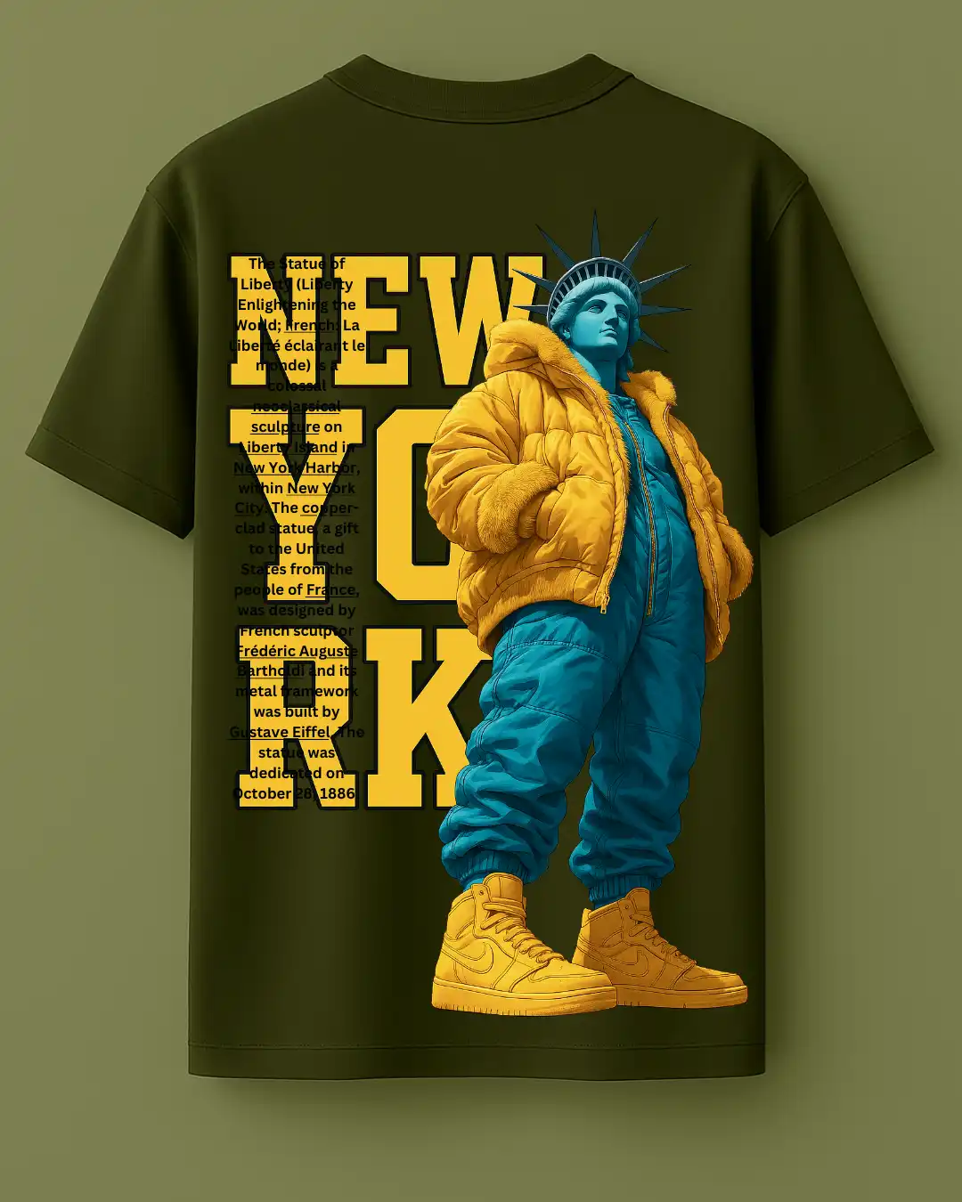 five sleeve T-Shirts back printed 100% cotton 240 GSM-miltery green NEW YORK
