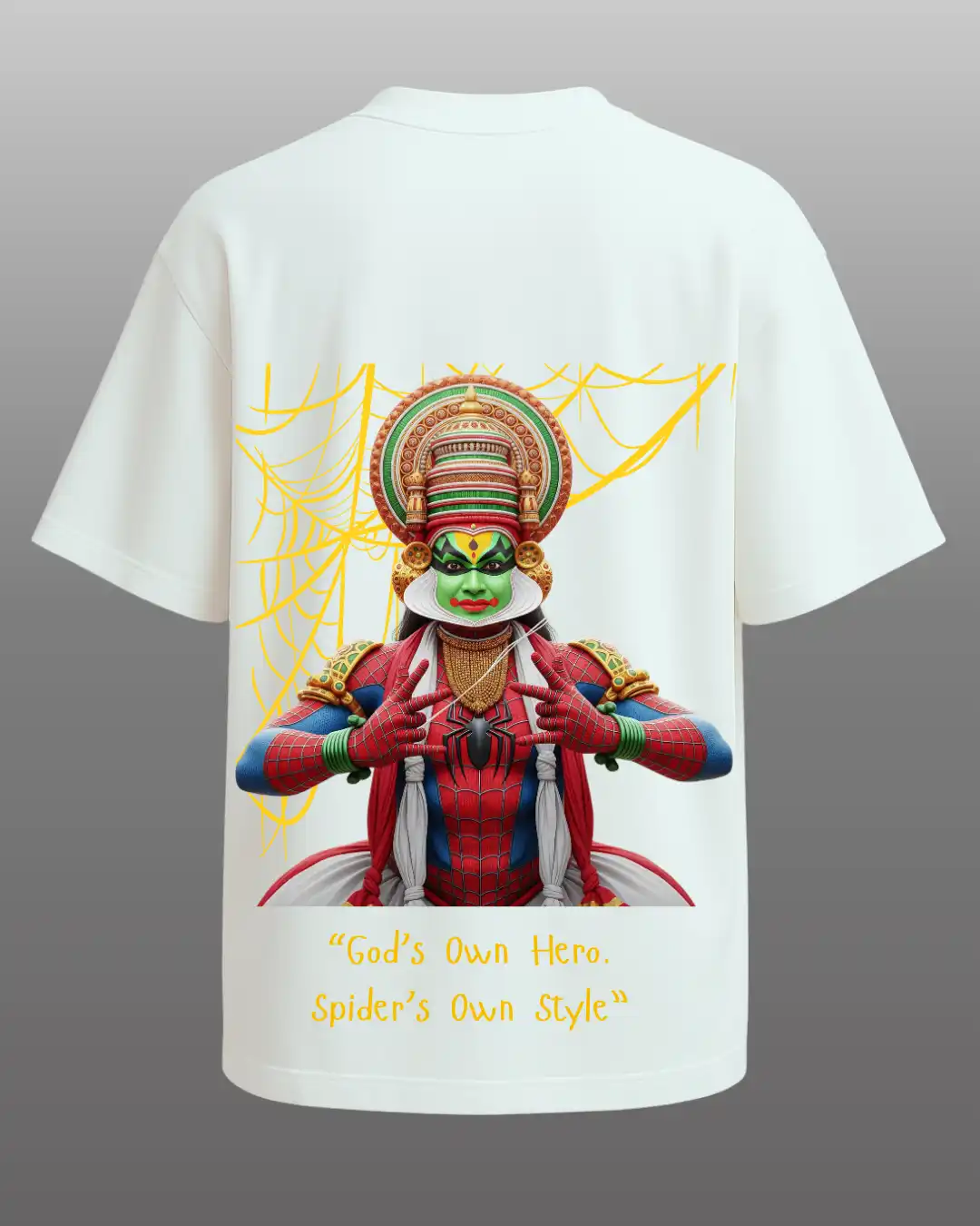 five sleeve T-Shirts back printed 100% cotton 240 GSM-white-KATHAKALI &SPIDERMAN