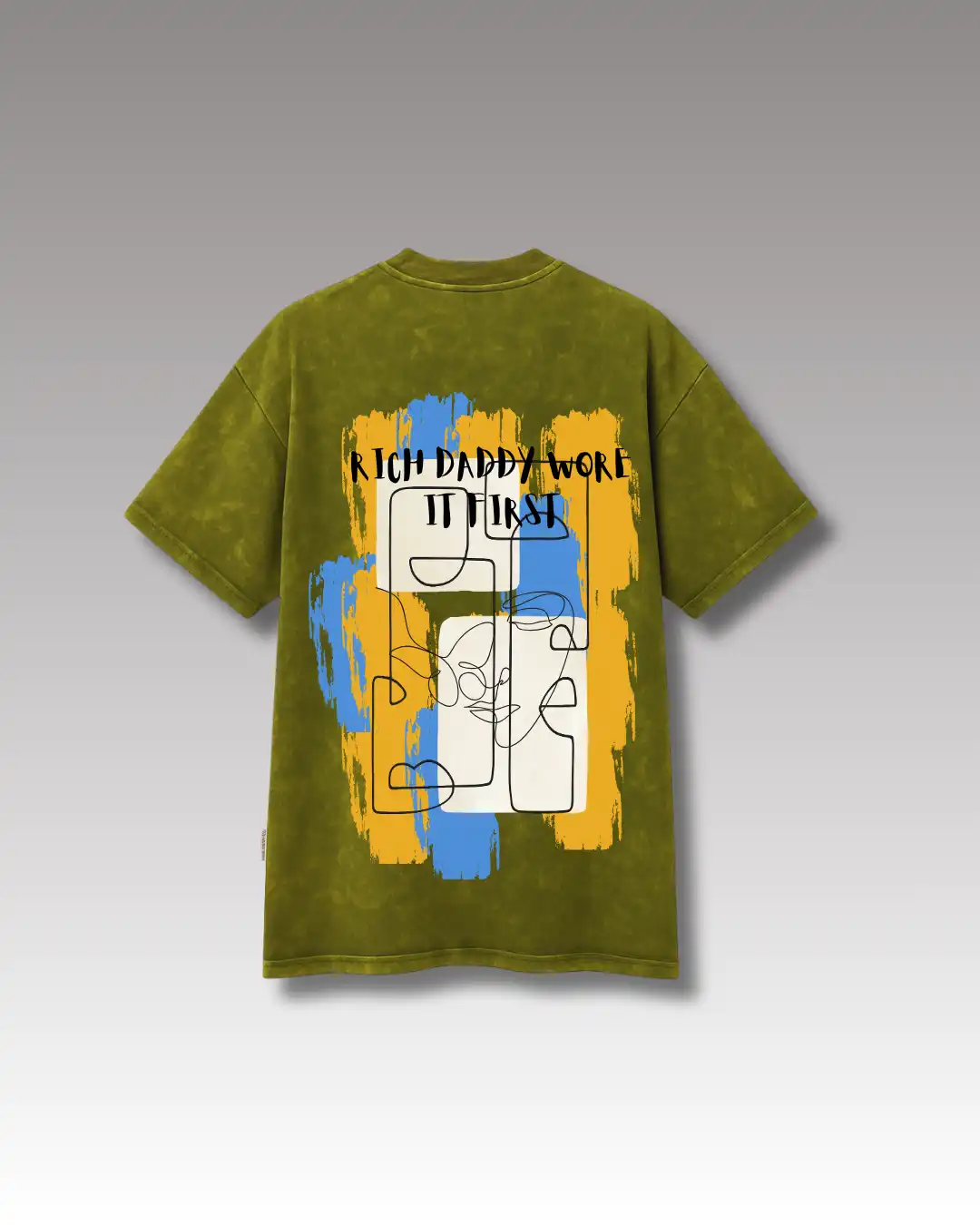 five sleeve T-Shirts back printed 100% cotton 240 GSM-acid wash Green-Wore It First-by Rich daddy