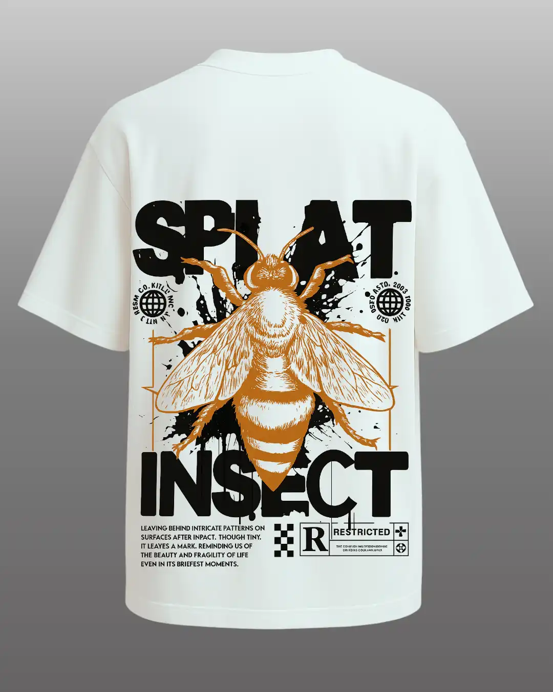 five sleeve T-Shirts back printed 100% cotton 240 GSM-White-splat insect