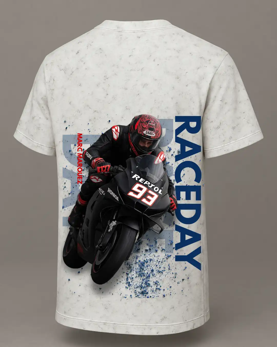 Shirts back printed 100% cotton 240 GSM-ACID WASH White-Raceday