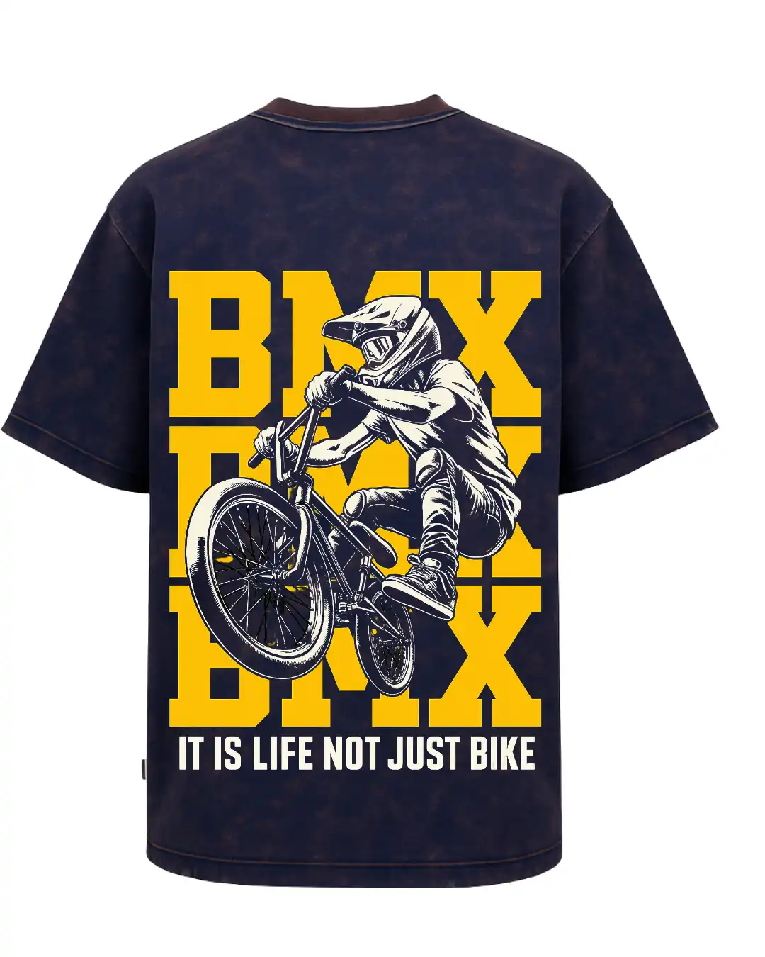 five sleeve T-Shirts back printed 100% cotton 240 GSM-Acid Wash Navy Blue-BMX