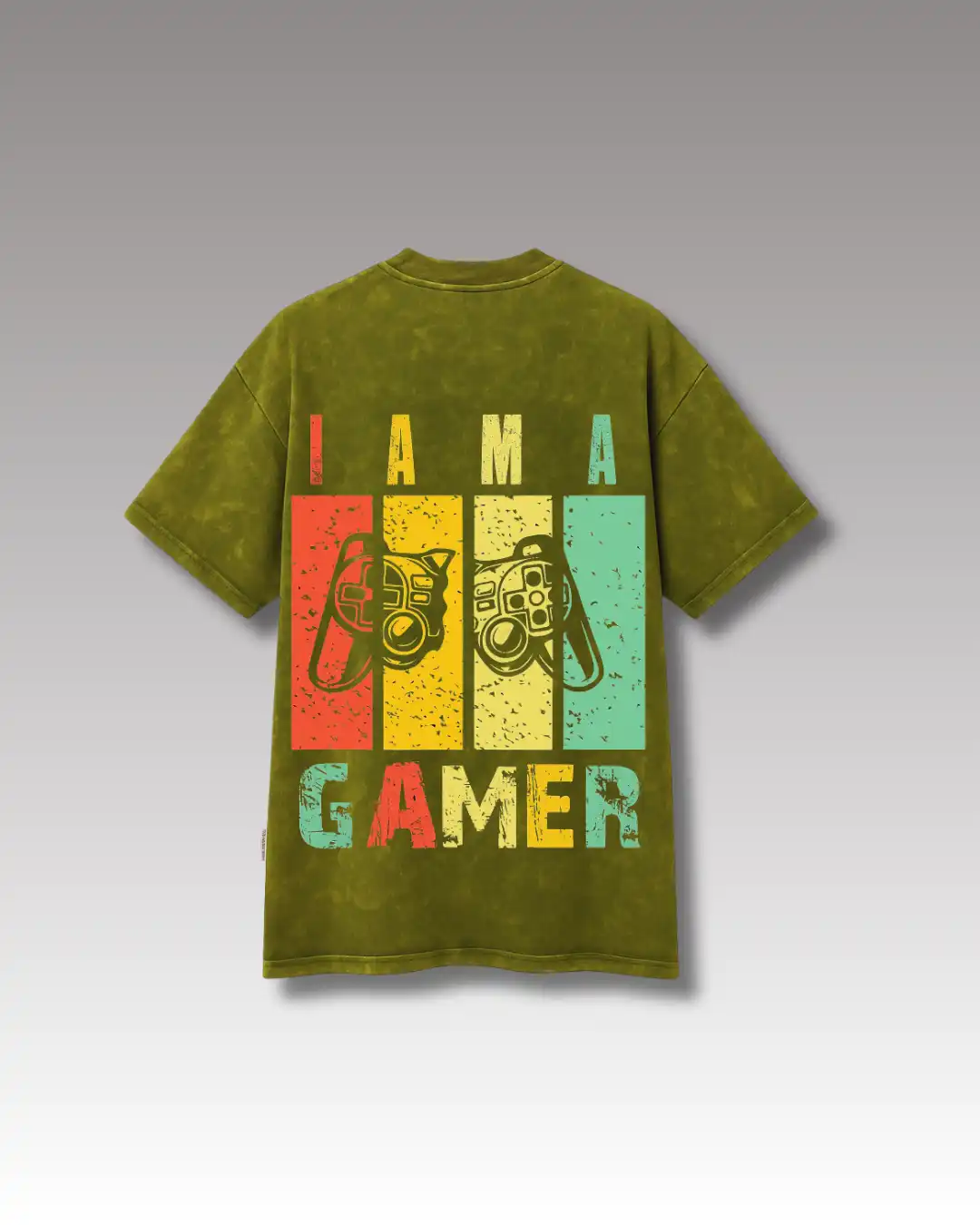 five sleeve T-Shirts back printed 100% cotton 240 GSM-Miltery green-IAM A GAMER-by Rich Daddy