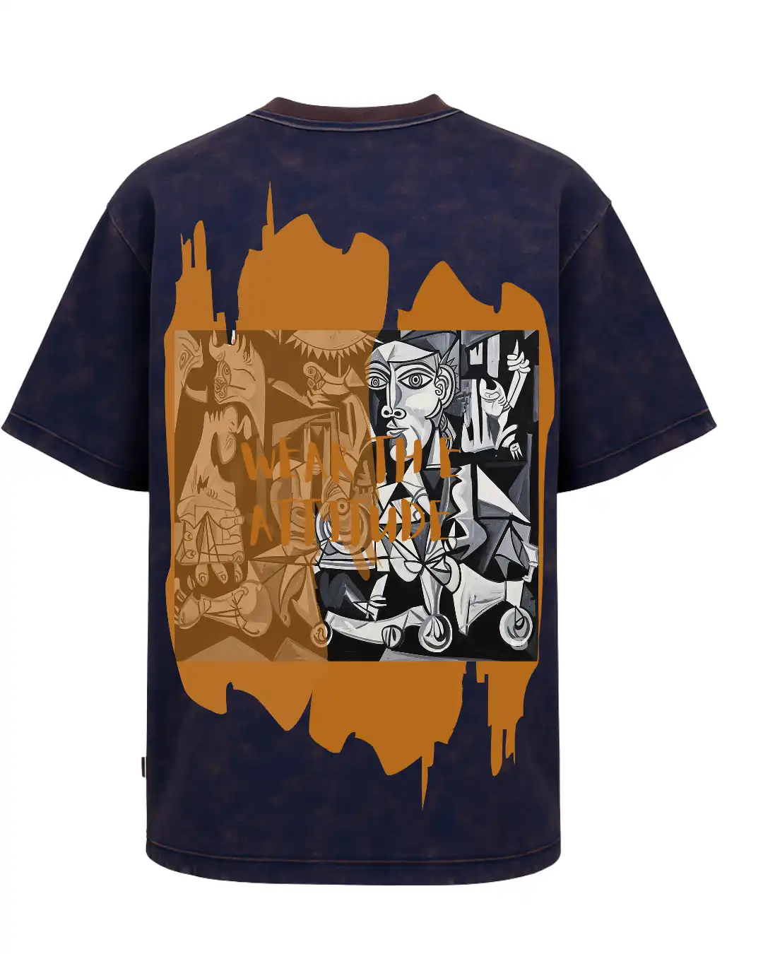 five sleeve T-Shirts back printed 100% cotton 240 GSM-acid wash navy blue-Wear the Attitude-by Rich daddy