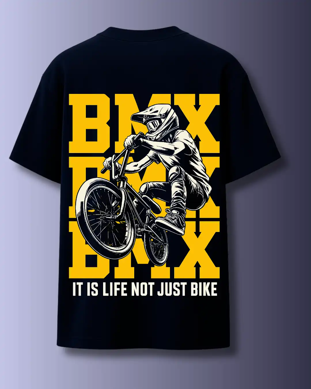 five sleeve T-Shirts back printed 100% cotton 240 GSM-Navy Blue-BMX