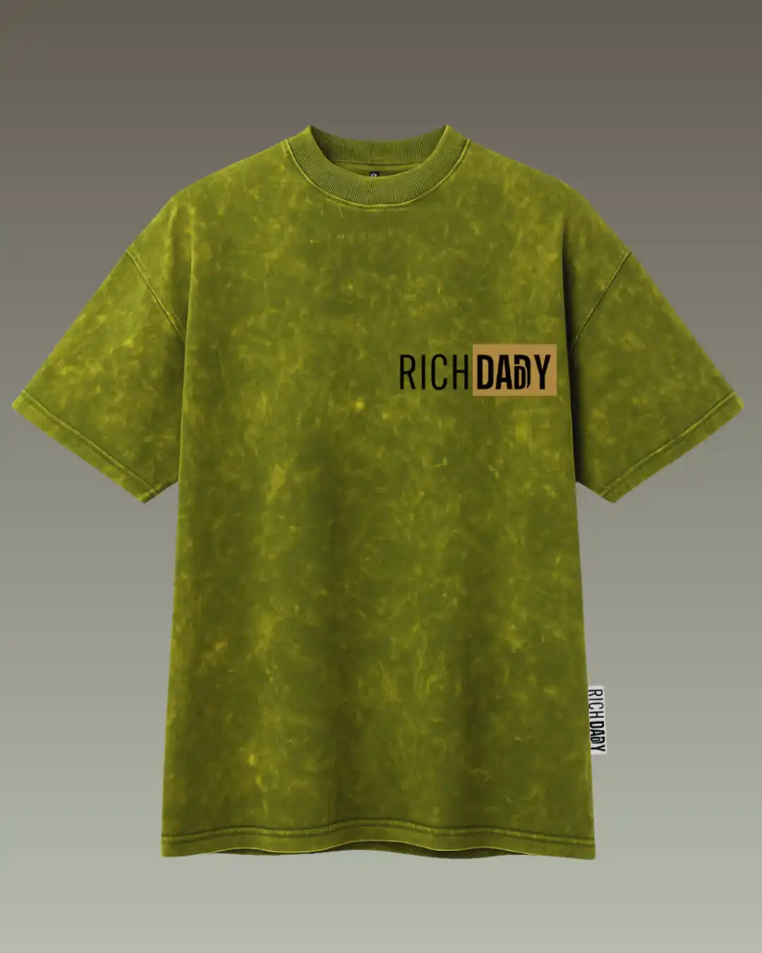 Oversized Miltery Green Acid wash cotton T-shirt 240 GSM from Rich Daddy Kerala and India.
